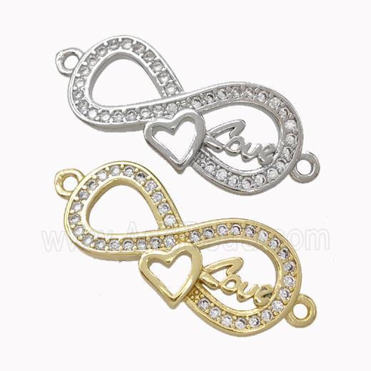 Copper Infinity Connector Micropave Zirconia Heart Love Mixed
