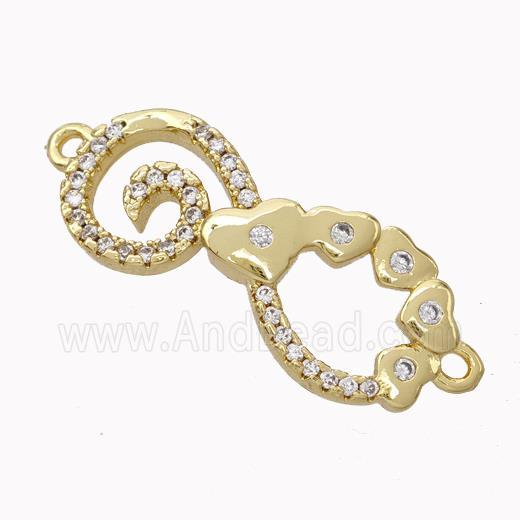 Copper Infinity Connector Micropave Zirconia Heart Gold Plated