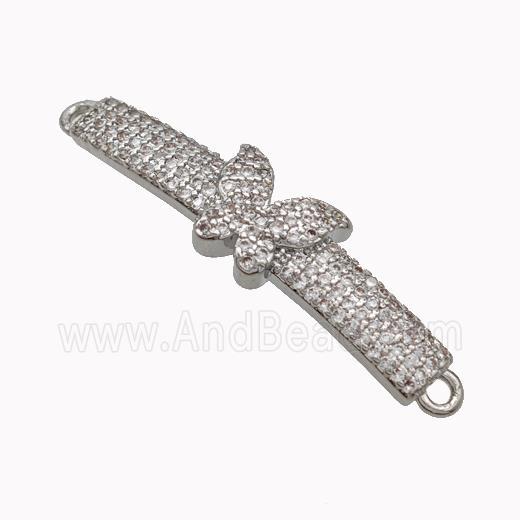 Wristwatch Charms Copper Connector Micropave Zirconia Butterfly Curving Platinum Plated