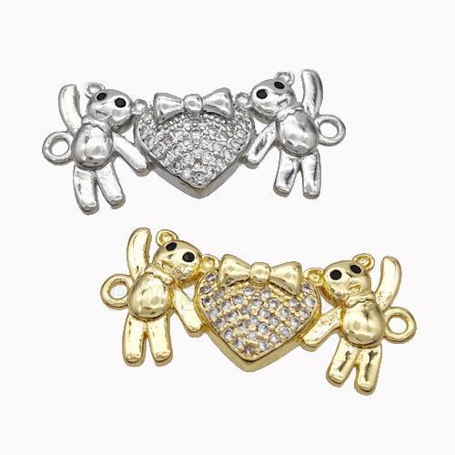 Copper Bear Connectore Pave Zirconia Heart Mixed
