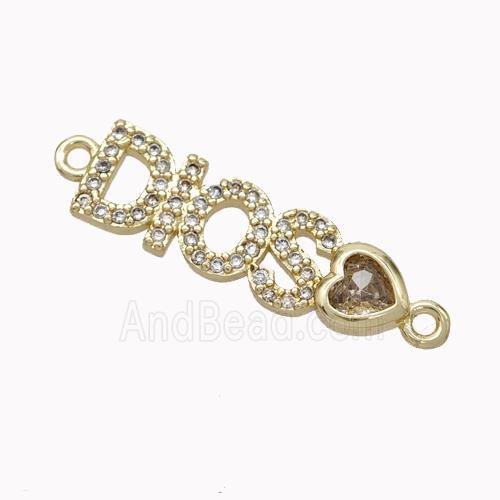 Copper Dios Connector Micropave Zirconia Heart Gold Plated