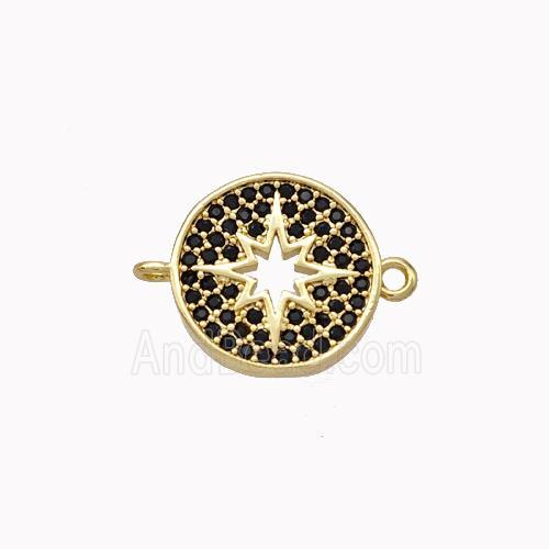 Copper Northstar Connector Micropave Zirconia Circle Gold Plated