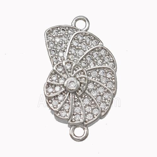 Nautilus Charms Copper Spiral Shell Connector Pave Zirconia Platinum Plated