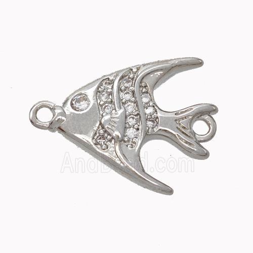 Copper Fish Connector Micropave Zirconia Platinum Plated