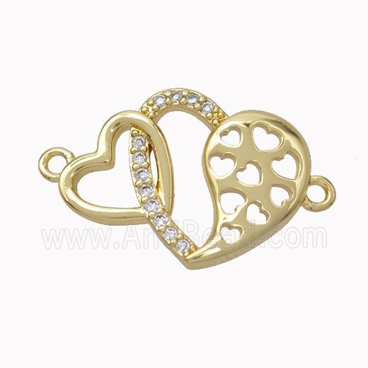 Copper Heart Connector Micropave Zirconia Gold Plated
