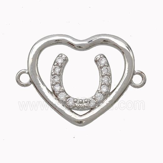 Copper Heart Connector Micropave Zirconia Horseshoe Platinum Plated