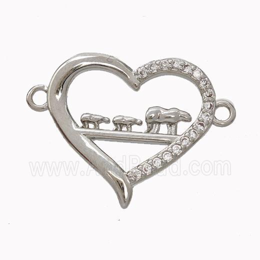 Copper Heart Connector Micropave Zirconia Platinum Plated