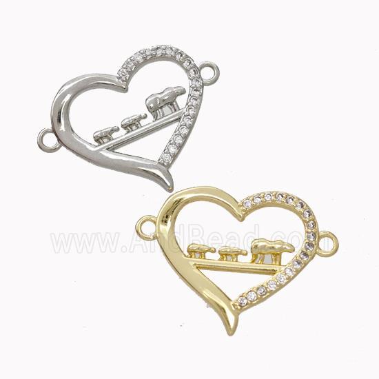 Copper Heart Connector Micropave Zirconia Mixed