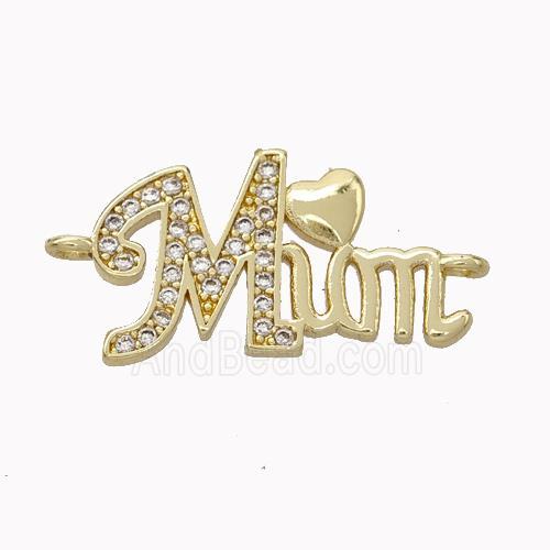 Copper MUM Connector Micropave Zirconia Heart Gold Plated