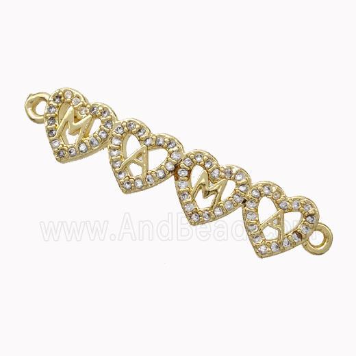 Copper MAMA Connector Micropave Zirconia Heart Gold Plated