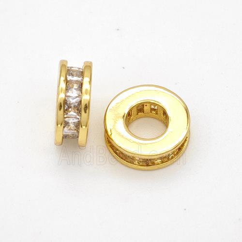 Copper Heishi Spacer Beads Micropave Zirconia Large Hole Gold Plated
