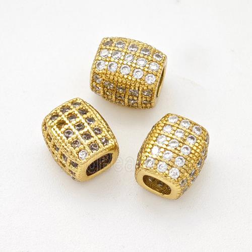 Copper Cuboid Beads Pave Zirconia Large Hole Gold Plated