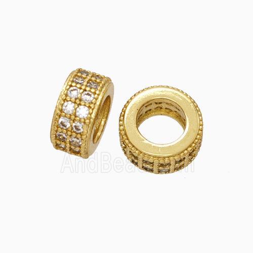 Copper Wheel Beads Micro Pave Zirconia Large Hole Gold Plated