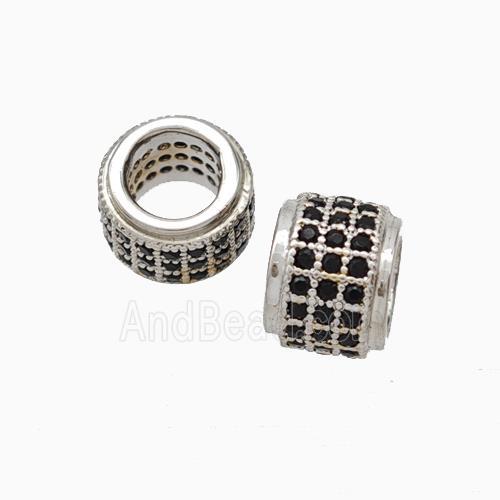 Copper Wheel Beads Pave Zirconia Large Hole Rondelle Platinum Plated