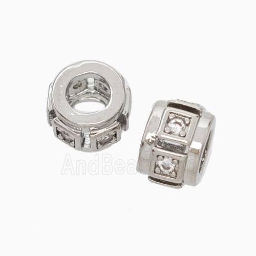 Copper Rondelle Beads Pave Zirconia Large Hole Platinum Plated