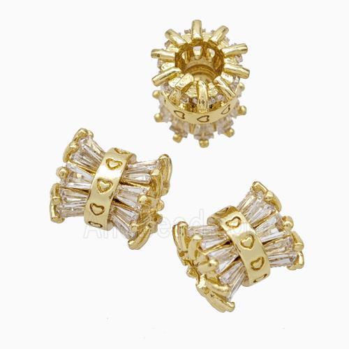 Copper Tube Beads Pave Zirconia Large Hole Gold Plated