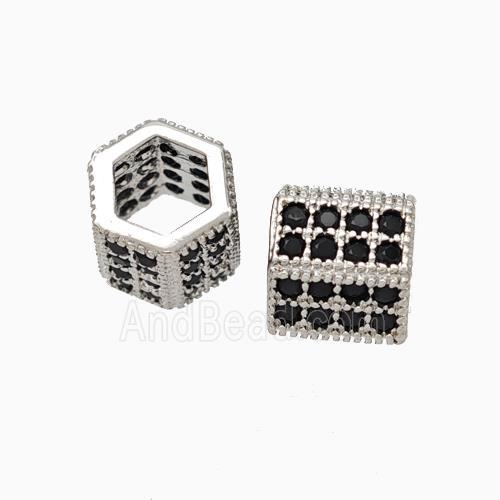 Copper Hexagon Tube Beads Micropave Zirconia Large Hole Platinum Plated