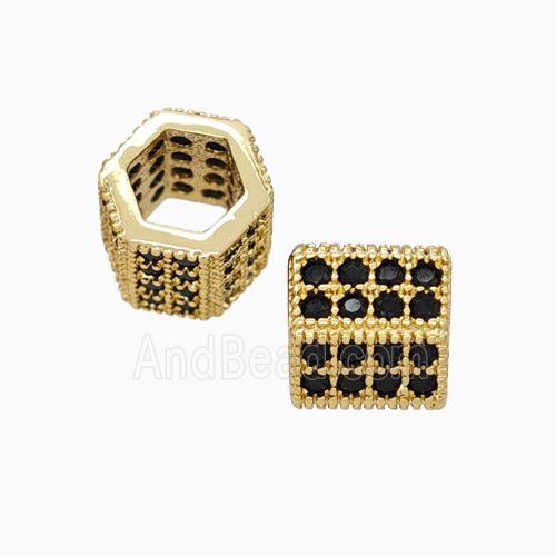 Copper Hexagon Tube Beads Micropave Zirconia Large Hole Gold Plated