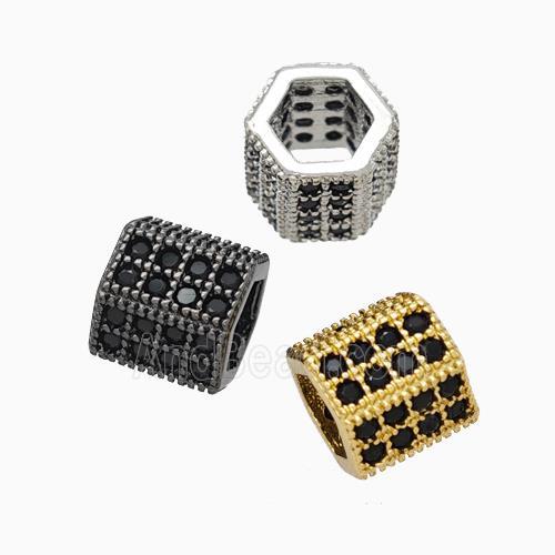 Copper Hexagon Tube Beads Micropave Zirconia Large Hole Mixed