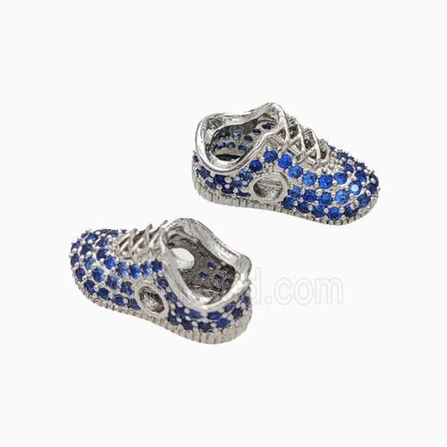 Copper Shoes Beads Micropave Zirconia Platinum Plated