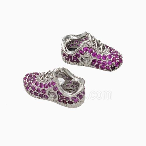 Copper Shoes Beads Micropave Zirconia Platinum Plated