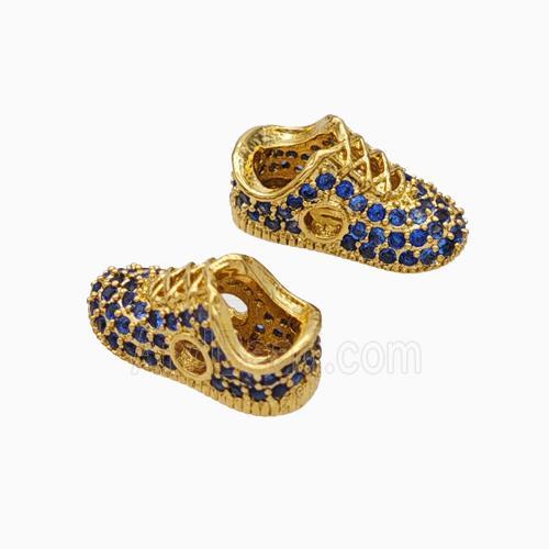 Copper Shoes Beads Micropave Zirconia Gold Plated