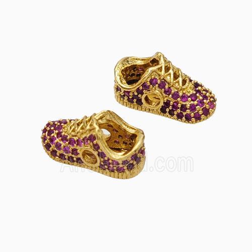 Copper Shoes Beads Micropave Zirconia Gold Plated
