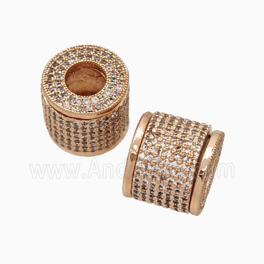 Copper Tube Beads Pave Zirconia Large Hole Column Rose Gold