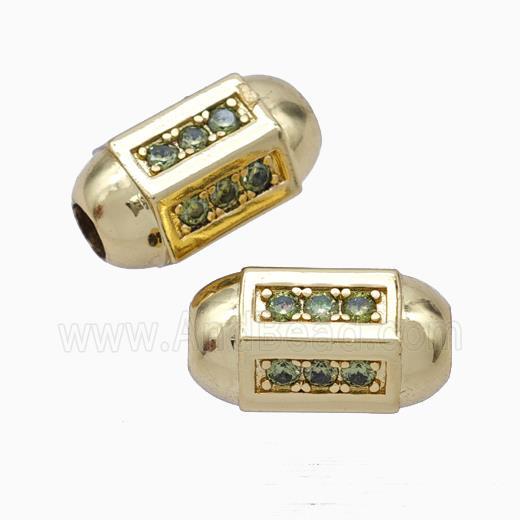 Copper Barrel Beads Pave Zirconia Large Hole Gold Plated