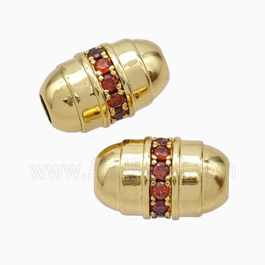 Copper Barrel Beads Pave Zirconia Large Hole Gold Plated