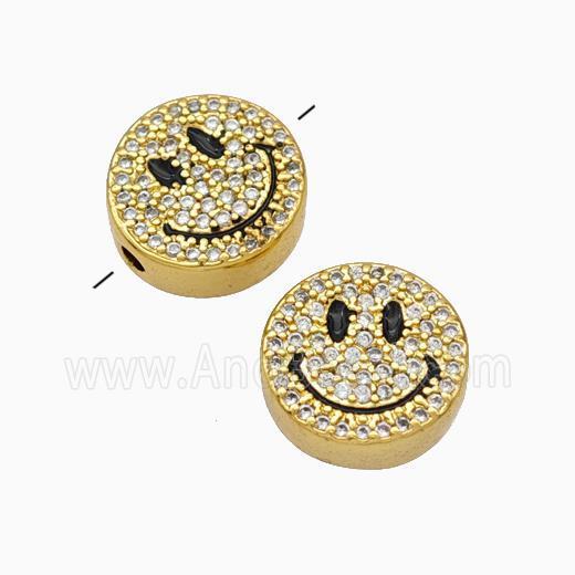 Copper Emoji Beads Micropave Zirconia Smileface Gold Plated