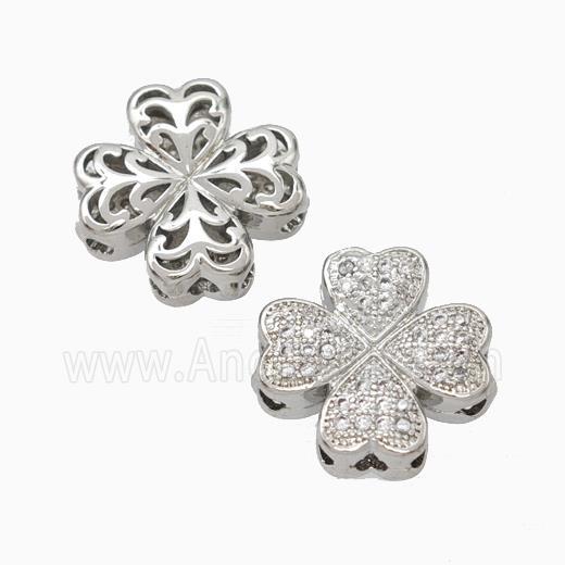 Copper Clover Beads Micropave Zirconia Platinum Plated