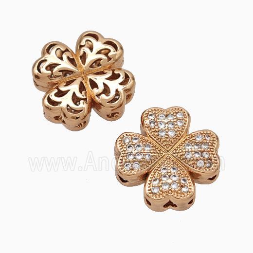 Copper Clover Beads Micropave Zirconia Rose Gold