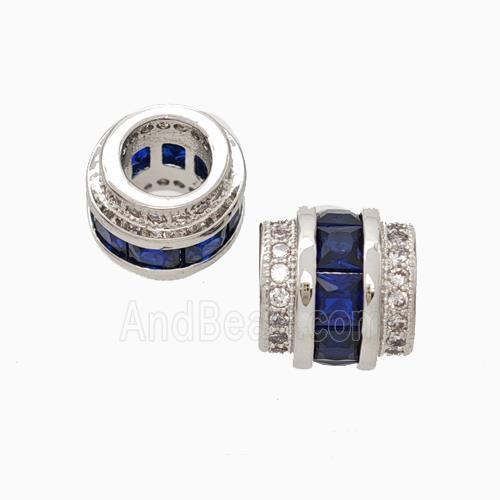Copper Column Beads Pave Zirconia Large Hole Platinum Plated