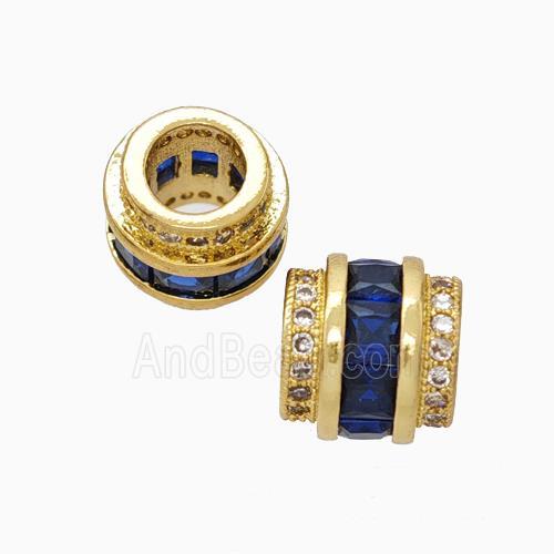 Copper Column Beads Pave Zirconia Large Hole Gold Plated