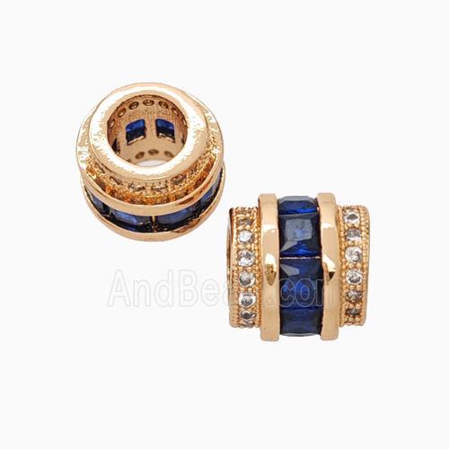 Copper Column Beads Pave Zirconia Large Hole Rose Gold
