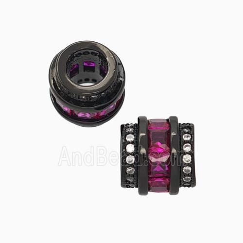 Copper Column Beads Pave Zirconia Large Hole Black Plated