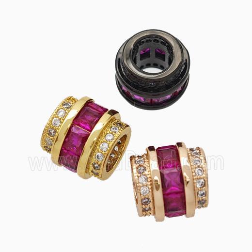 Copper Column Beads Pave Fuchsia Zirconia Large Hole Mixed