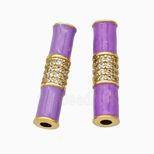 Copper Tube Beads Micropave Zirconia Lavender Enamel White Enamel Gold Plated