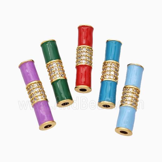 Copper Tube Beads Micropave Zirconia Enamel White Enamel Gold Plated Mixed