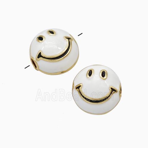 Copper Emoji Beads White Enamel Smileface Gold Plated