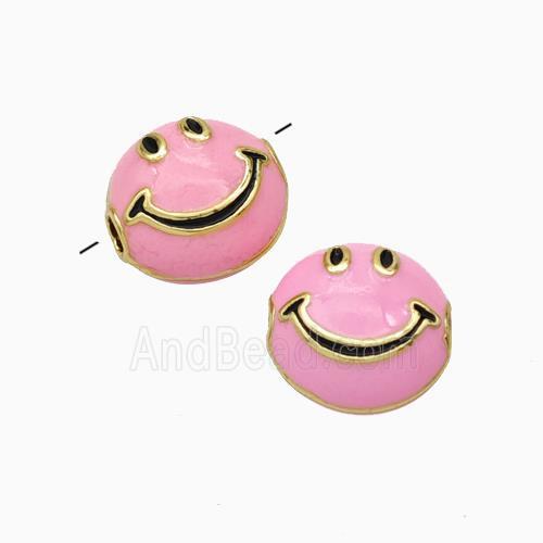 Copper Emoji Beads Pink Enamel Smileface Gold Plated