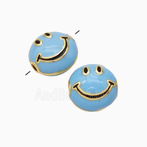 Copper Emoji Beads Blue Enamel Smileface Gold Plated