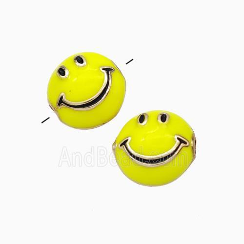 Copper Emoji Beads Yellow Enamel Smileface Gold Plated
