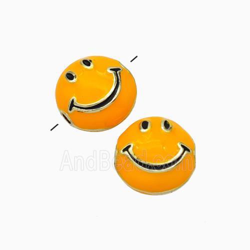 Copper Emoji Beads Orange Enamel Smileface Gold Plated