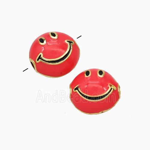 Copper Emoji Beads Red Enamel Smileface Gold Plated