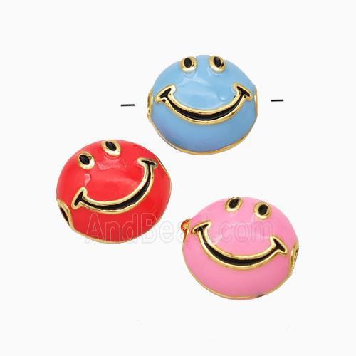 Copper Emoji Beads Enamel Smileface Gold Plated Mixed