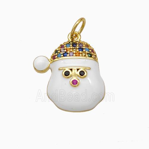 Christmas Santa Claus Charms Copper Pendant Pave Zirconia White Enamel Gold Plated