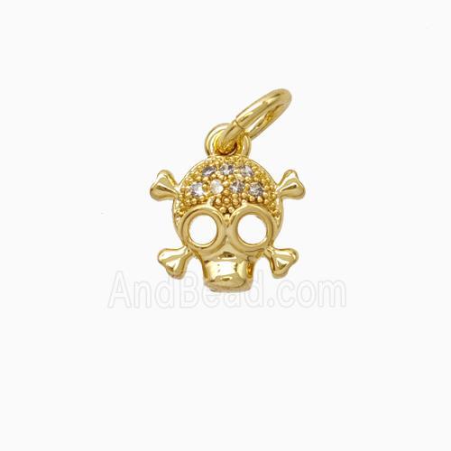 Halloween Skull Charms Copper Pendant Pave Zirconia Gold Plted