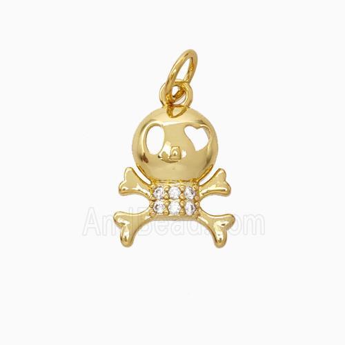 Halloween Skull Charms Copper Pendant Pave Zirconia Gold Plated